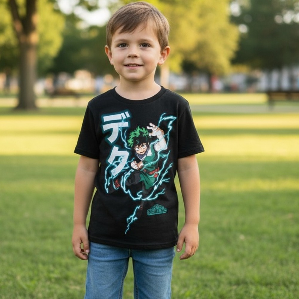 My Hero Academia Boys T-Shirt Izuku Midoriya Anime Graphic Tee Kids S‎ EUC